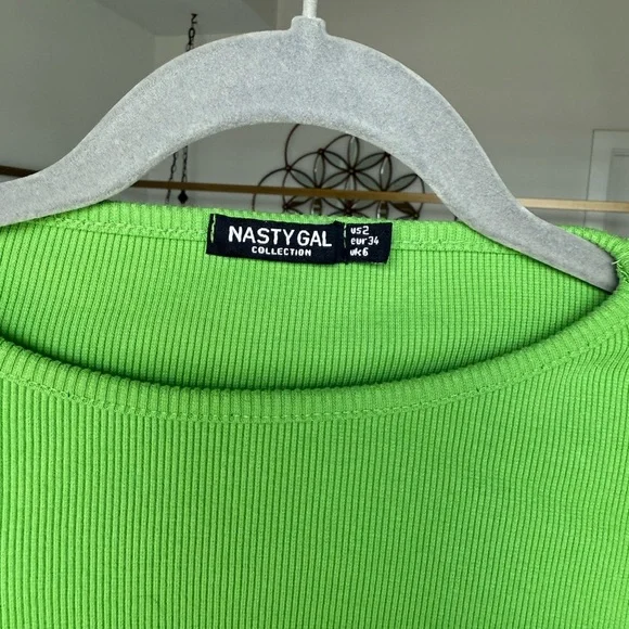NASTY GAL Long Sleeve Dress Womens 4 S Green Ribbed Knit Maxi Bodycon Cutout Y2K - Picture 2 of 8